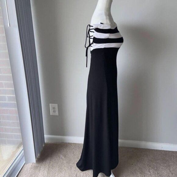 Striped Tube Maxi Dress Cross Strap Back  Casual Off‎ Shoulder Long Dress - Picture 3 of 7